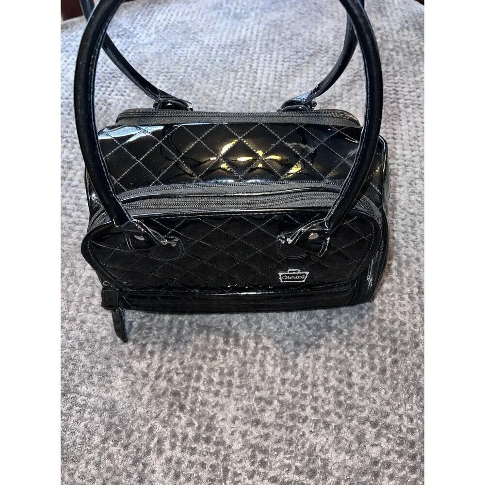 CABOODLES Black Patent Leather Carry On Makeup Bag Top Handles